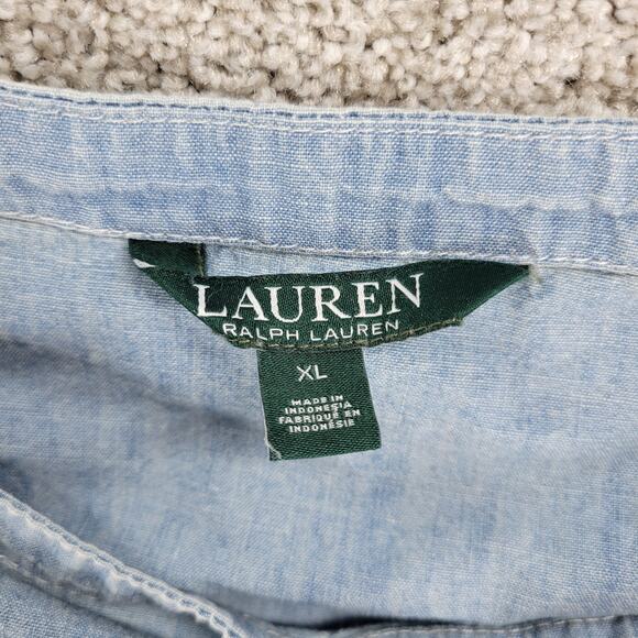 Lauren Ralph Lauren Chambray Off Shoulder Top‎ Womens XL Blue Denim Bell Sleeve - Picture 2 of 12